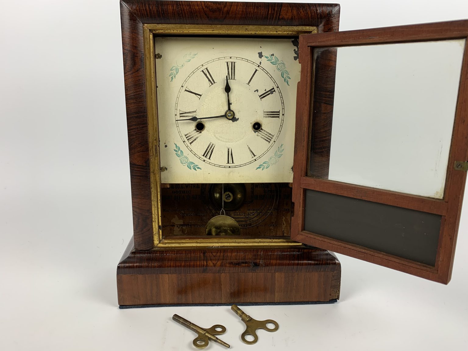 Late 1800's Ansonia Wood Framed Mantle Clock City Mouse Antiques
